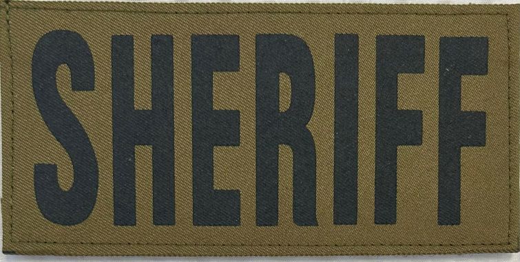 SHERIFF BLACK ON OD GREEN BACK PATCH 5.5"W X 2 5/8"T - VELCRO.